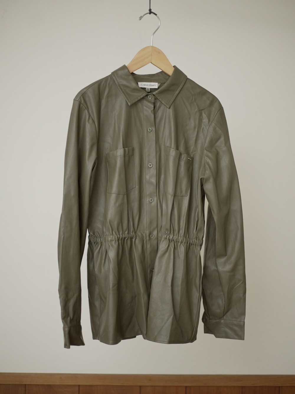 Calvin Klein Olive Faux Leather Button-Up Jacket
